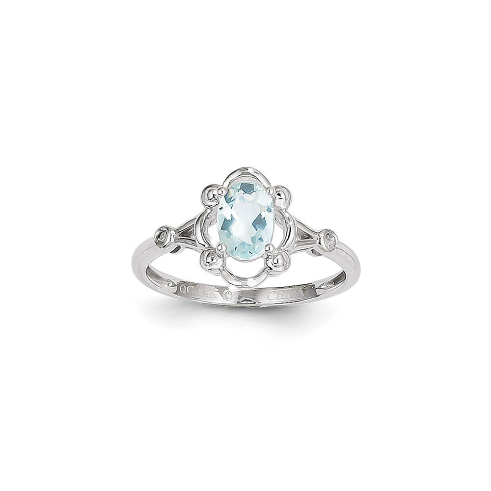 14K Weißgold Ring mit Aquamarin und Diamant