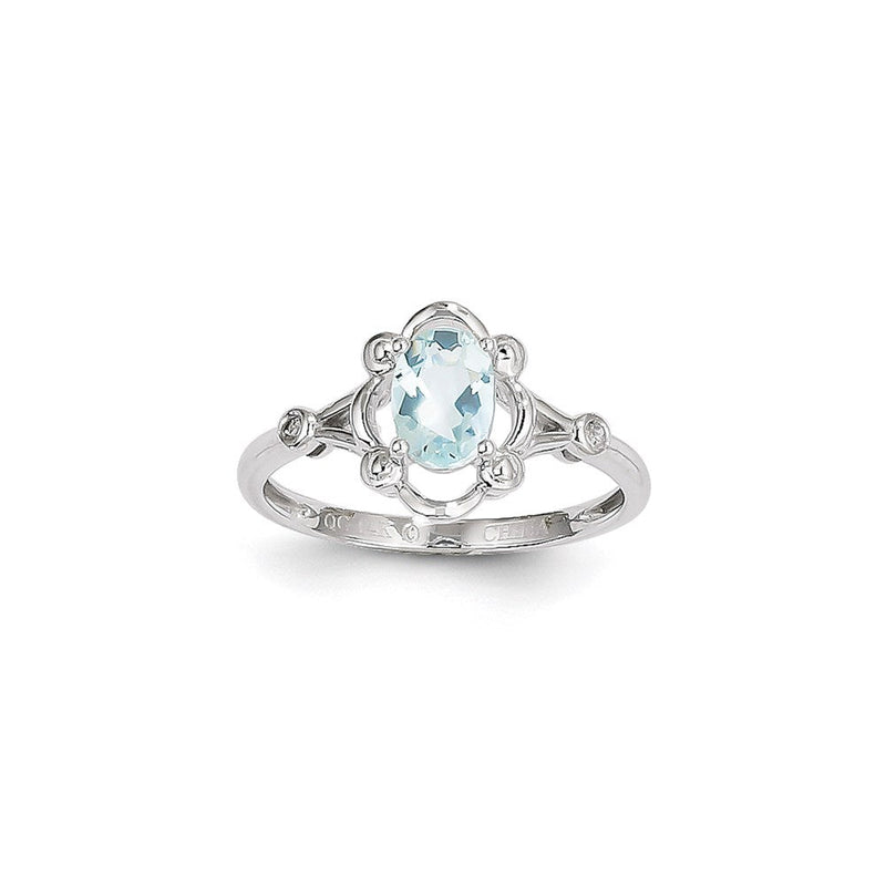 14K Weißgold Ring mit Aquamarin und Diamant
