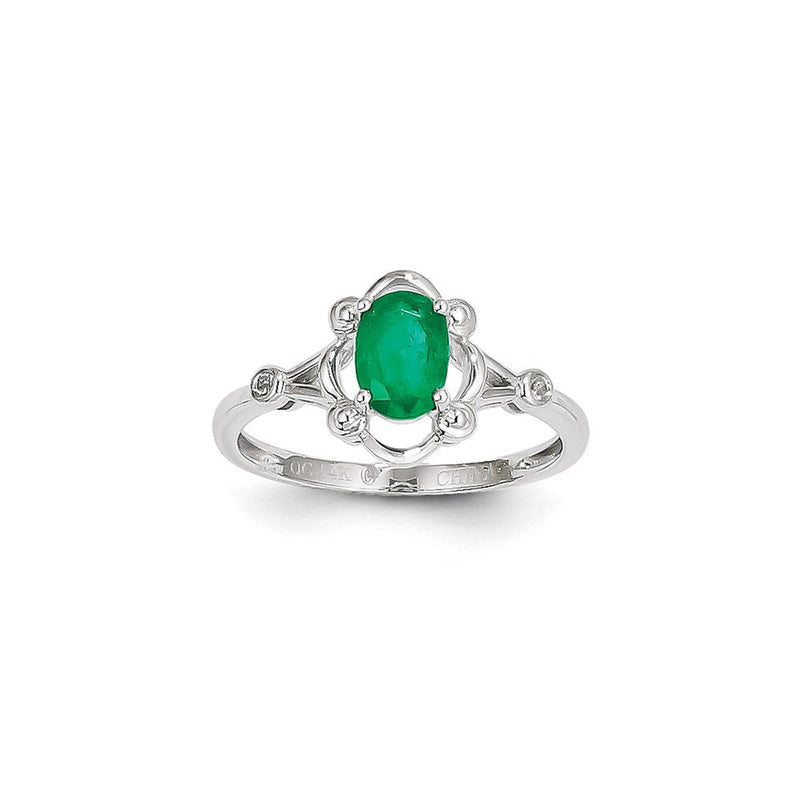 14K Weißgold Ring mit Smaragd und Diamant