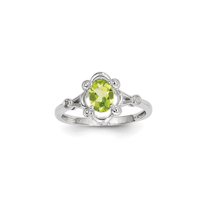 14K Weißgold Ring mit Peridot und Diamant