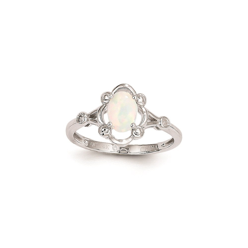 14K Weißgold Ring mit echtem Opal und Diamant