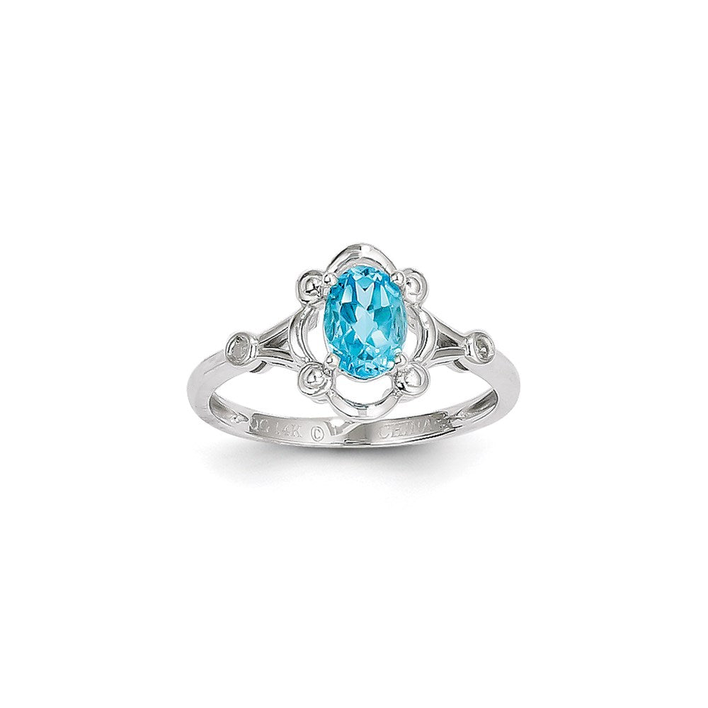 14K Weißgold Ring mit hellem Swiss-Blue-Topas und Diamant