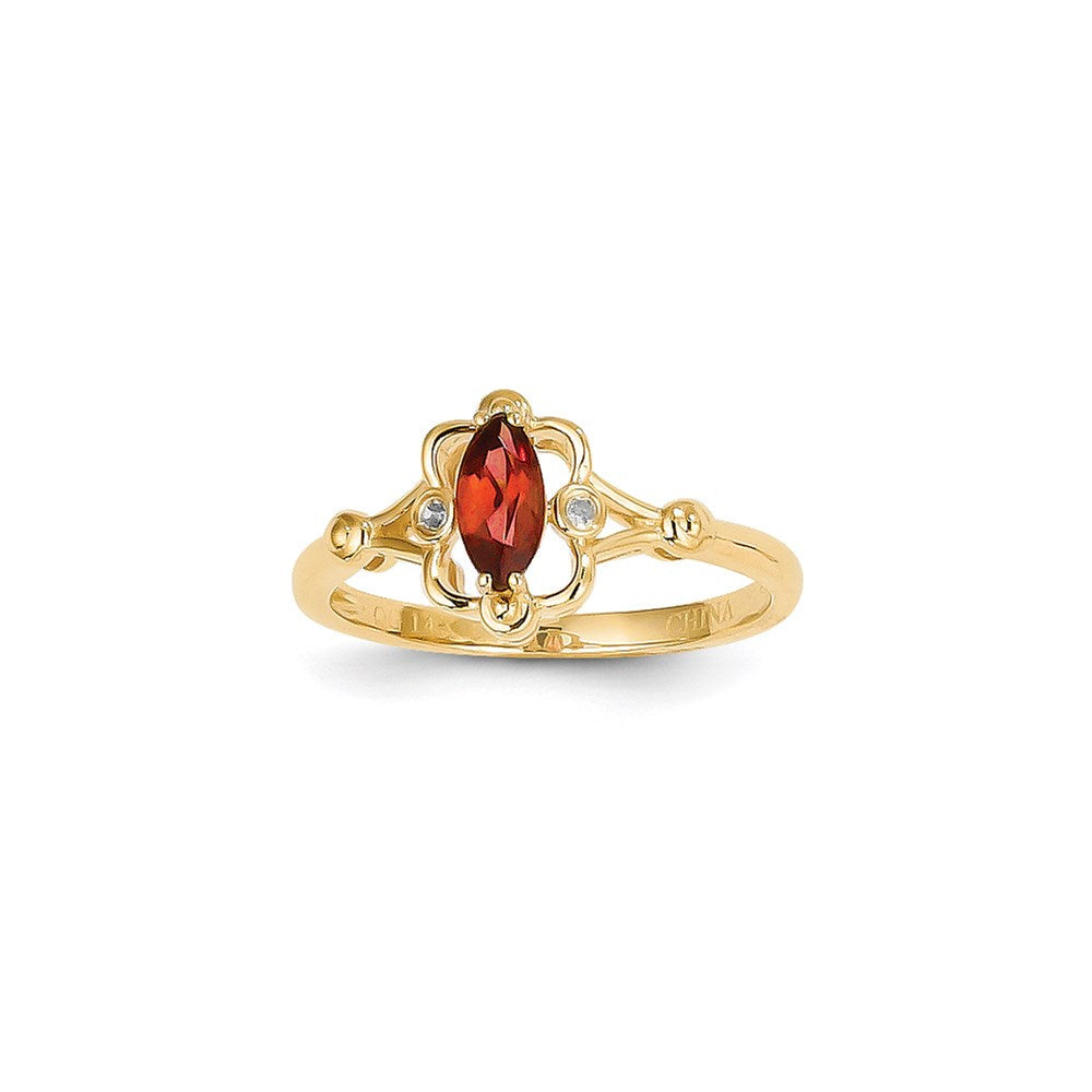 14K Gelbgold Granat-Diamant-Ring