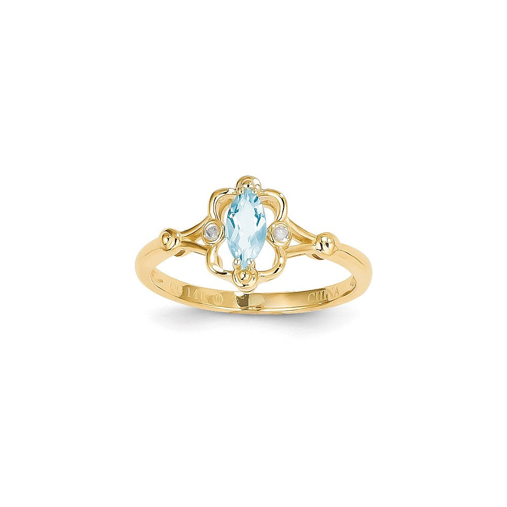 14K Gelbgold Aquamarin-Diamant-Ring