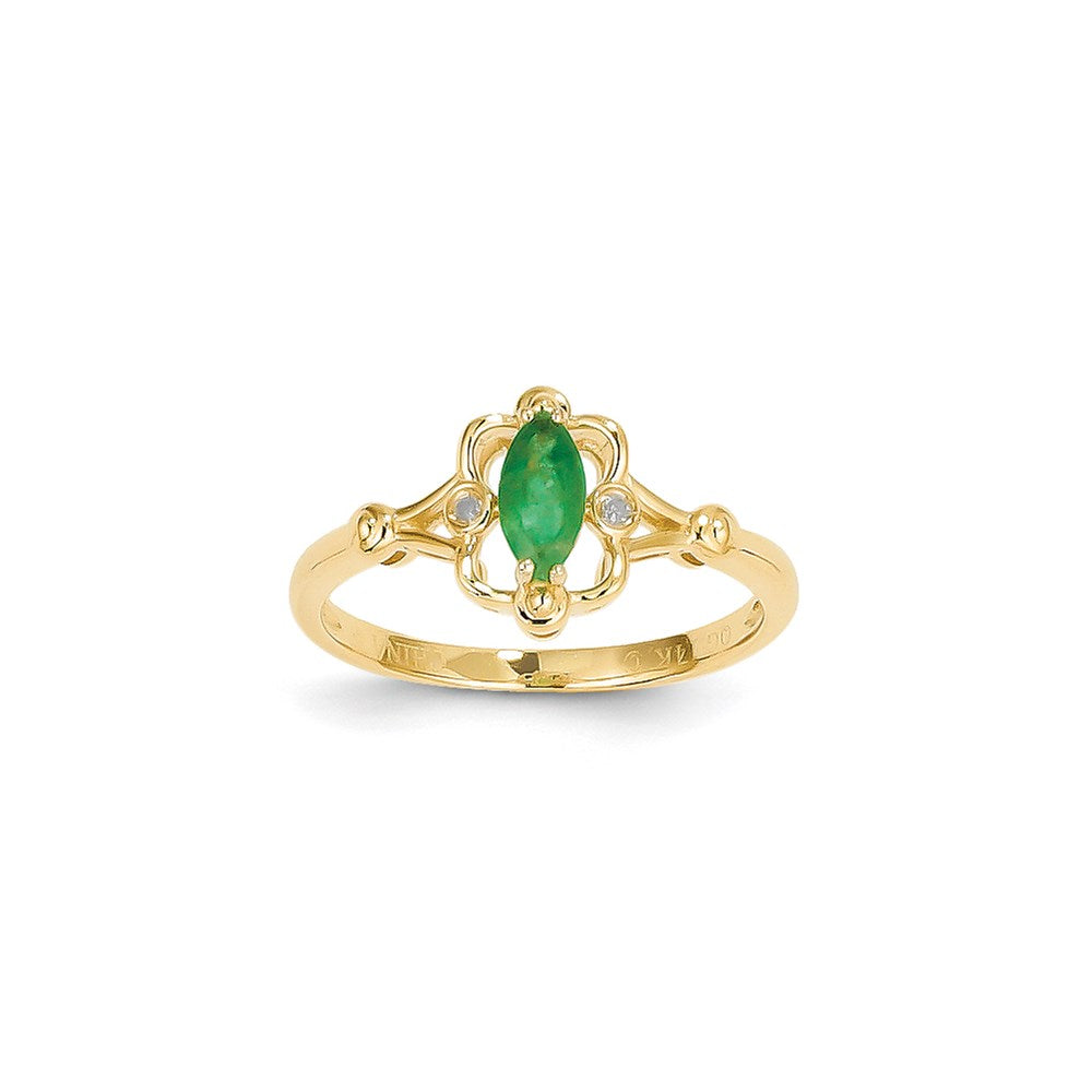 14K Gelbgold Ring mit Smaragd und Diamant