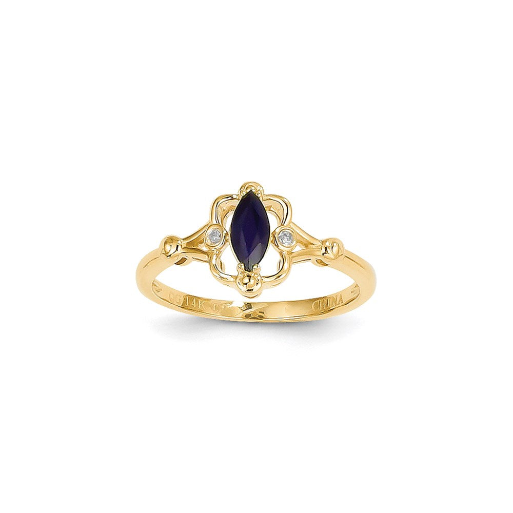 Ring aus 14K Gelbgold mit echtem Saphir und Diamant