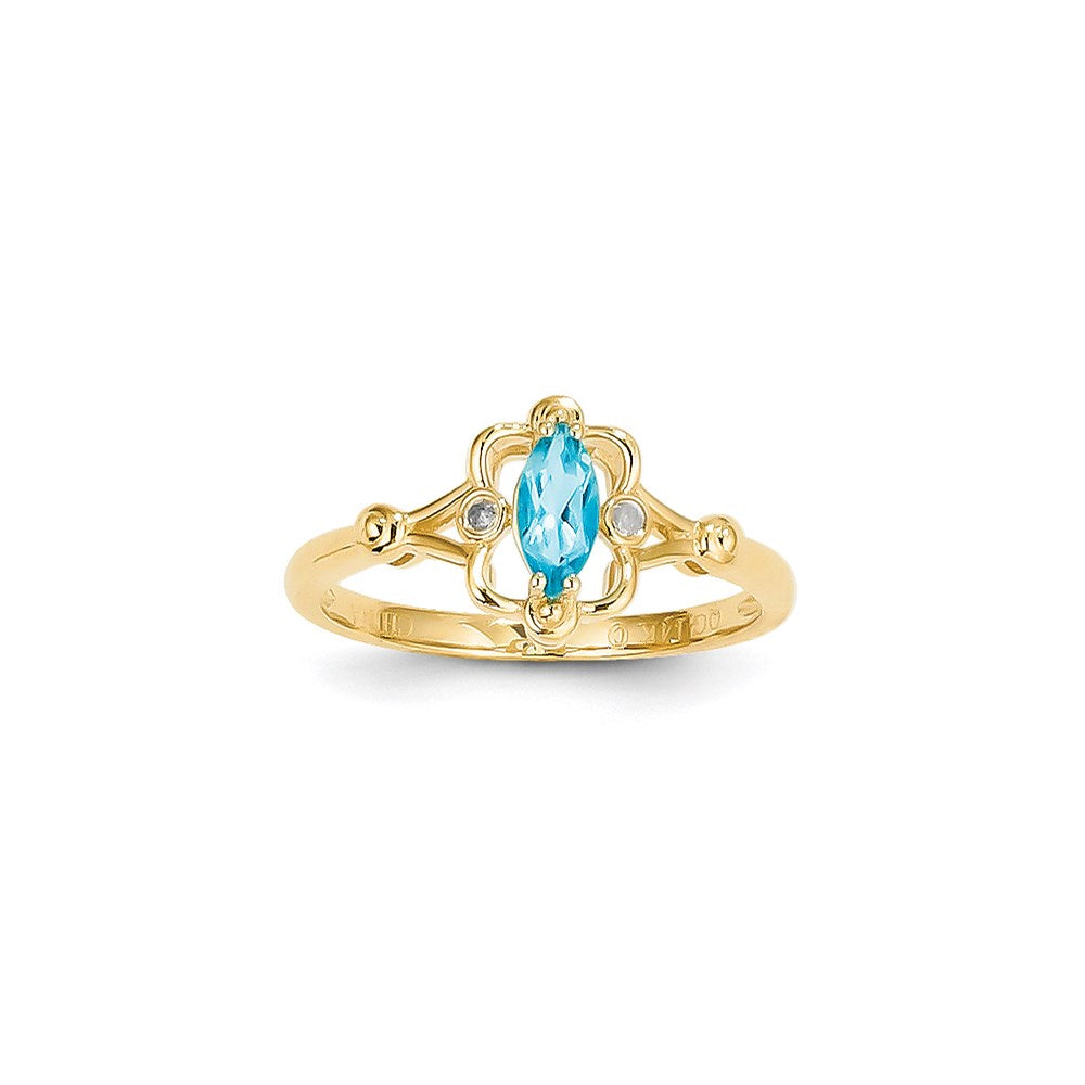 14K Gelbgold Ring mit hellblauem Topas und Diamant