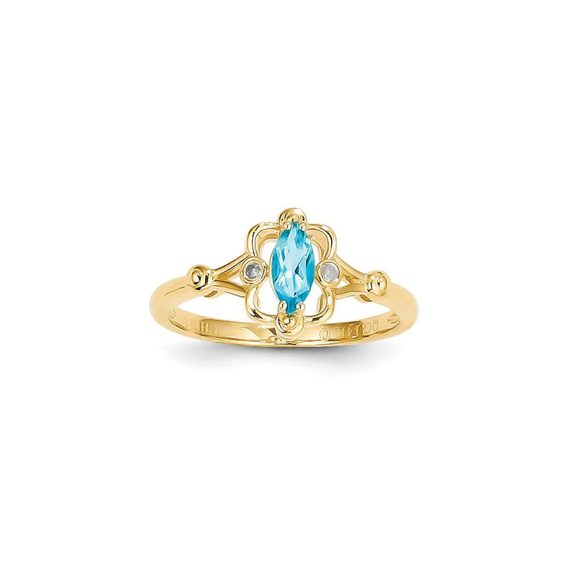 14K Gelbgold Ring mit hellblauem Topas und Diamant