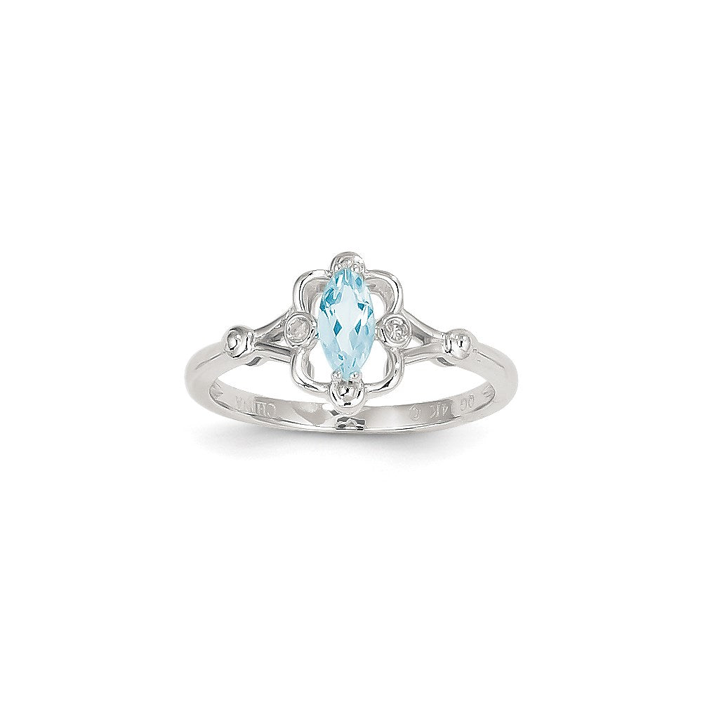 14K Weißgold Ring mit Aquamarin und Diamant