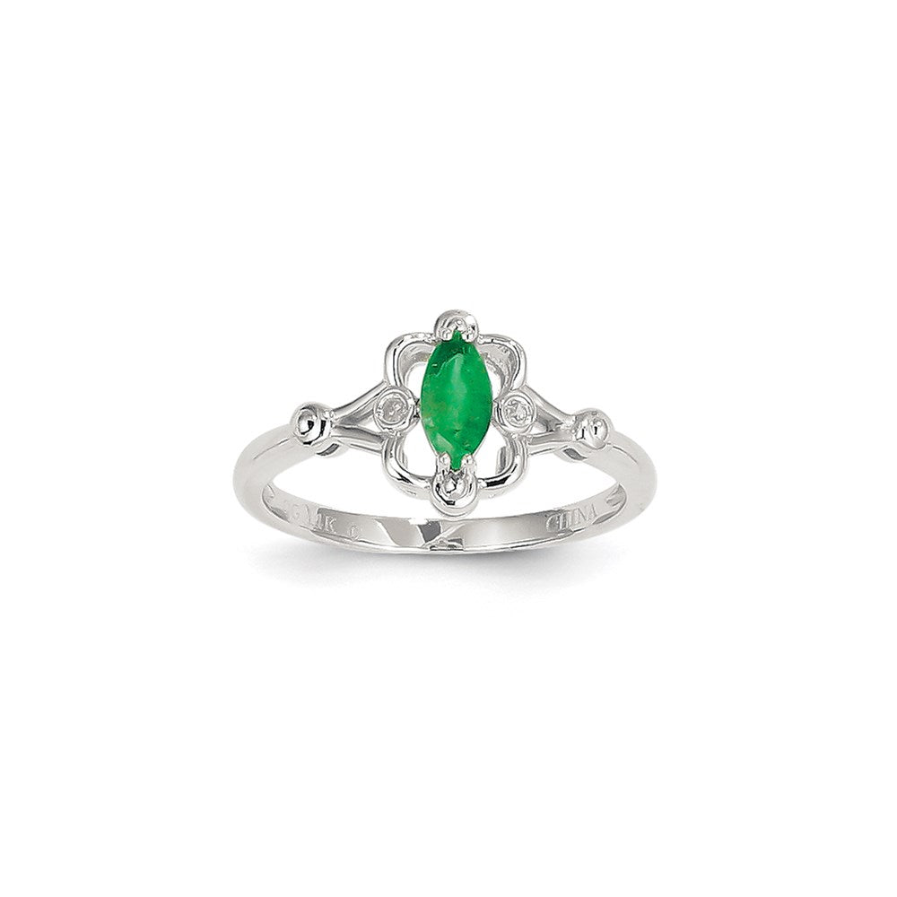 14K Weißgold WG Smaragd- und Diamantring