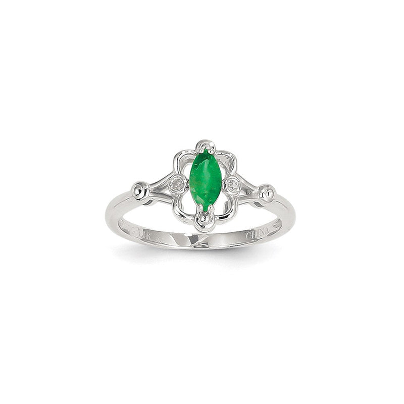 14K Weißgold WG Smaragd- und Diamantring