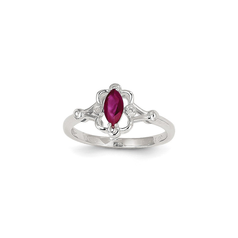 14K Weißgold Ring mit echtem Rubin und Diamant