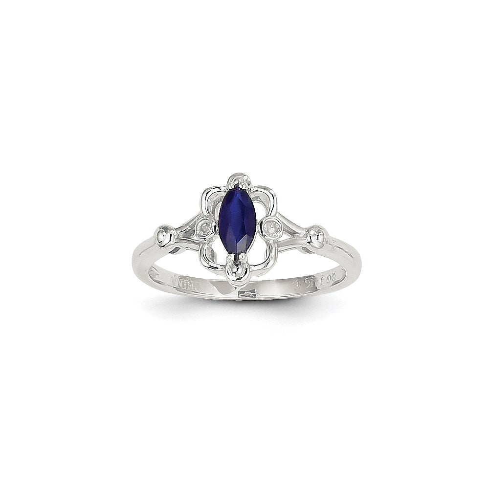 14K Weißgold Ring mit Saphir und Diamant