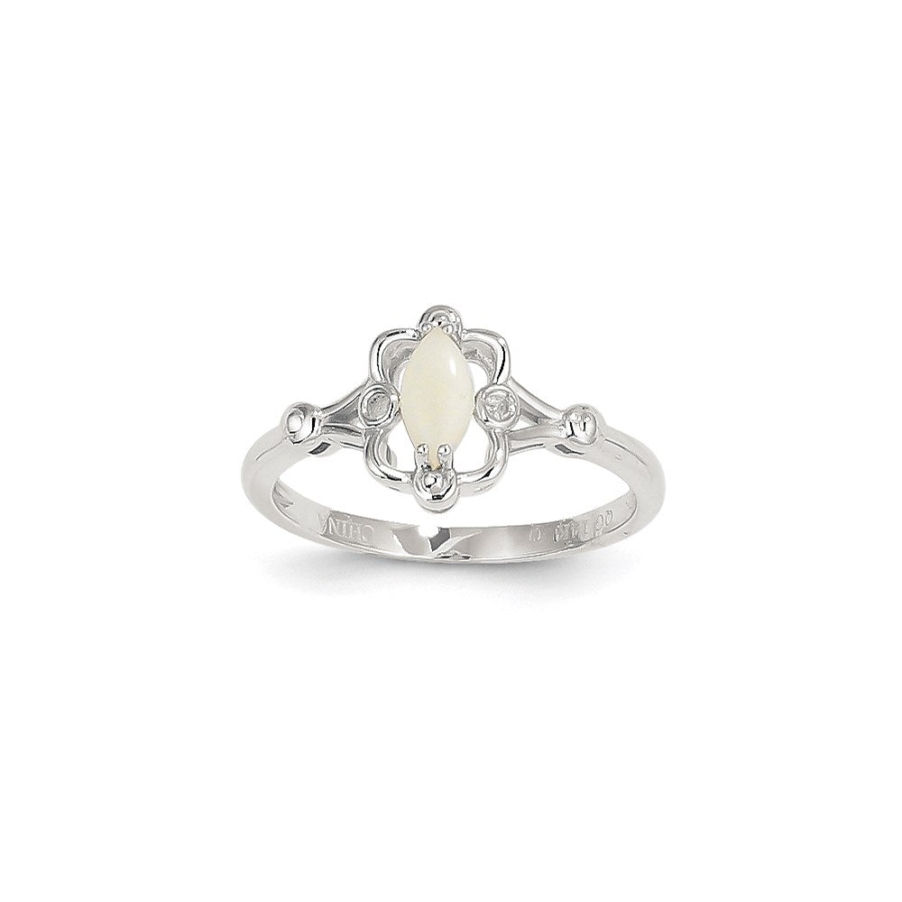 14K Weißgold Ring mit echtem Opal und Diamant