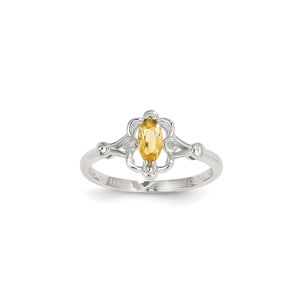 14K Weißgold WG Citrin-Diamant-Ring