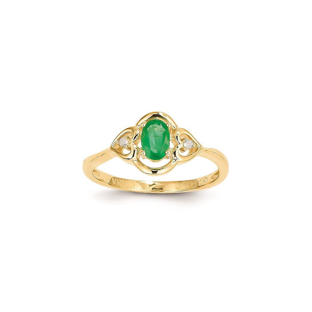 14K Gelbgold Ring mit echtem Smaragd und Diamant