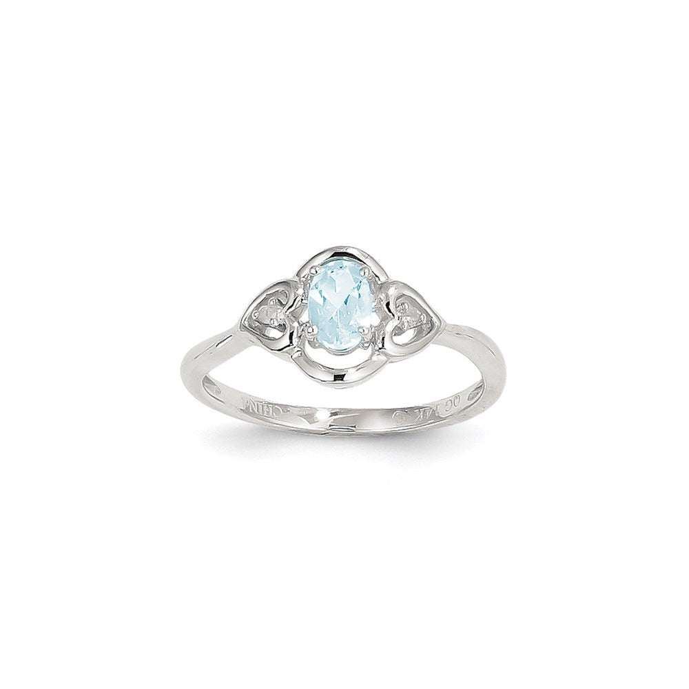 14K Weißgold Ring mit Aquamarin und Diamant