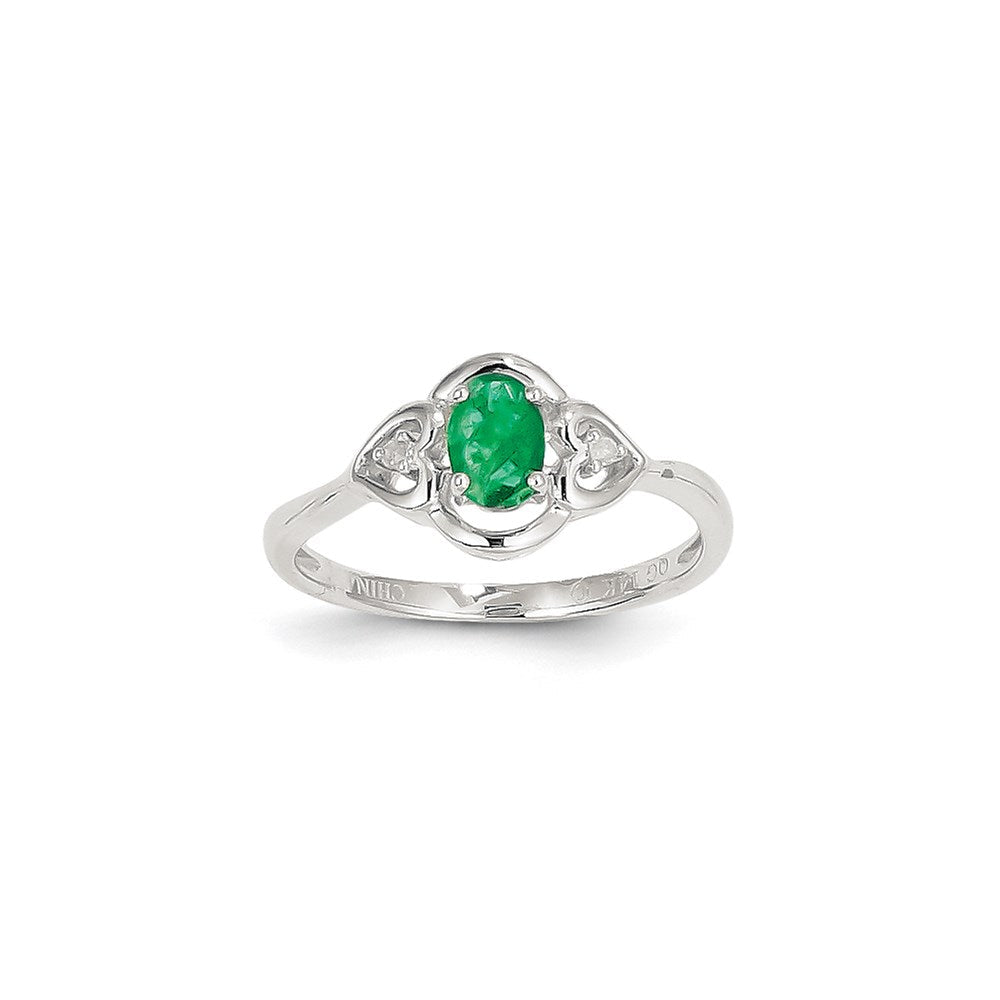 14K Weißgold Ring mit Smaragd und Diamant