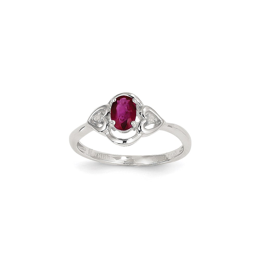 14K Weißgold Ring mit echtem Rubin und Diamant