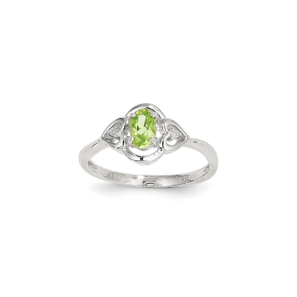 14K Weißgold Ring mit Peridot und Diamant