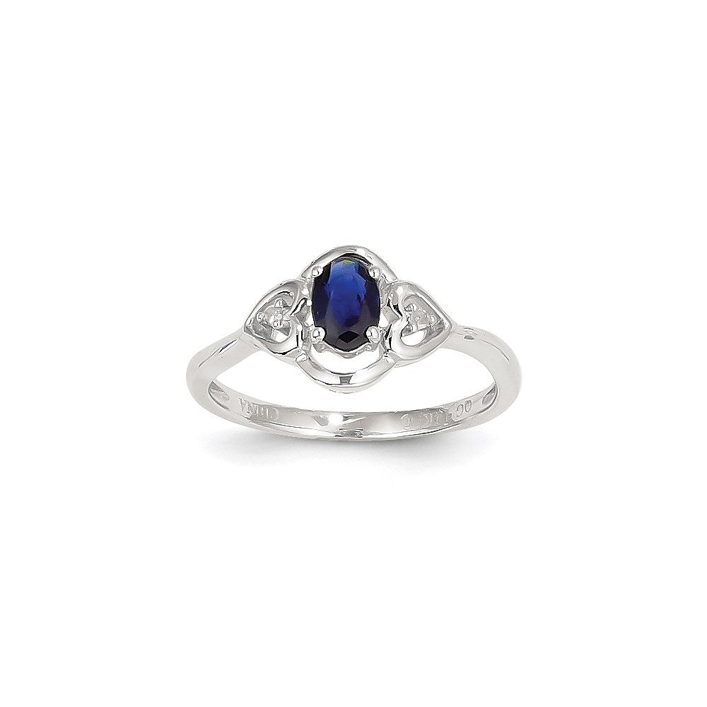 14K Weißgold Ring mit echtem Saphir und Diamant
