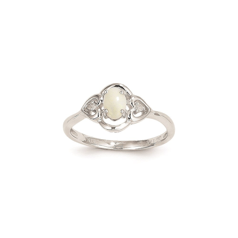 14K Weißgold Ring mit echtem Opal und Diamant