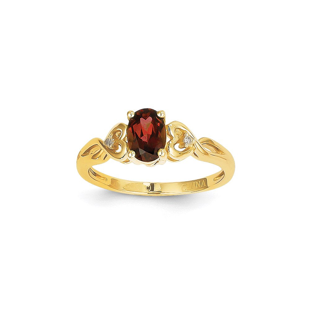14K Gelbgold Ring mit Granat und Diamant