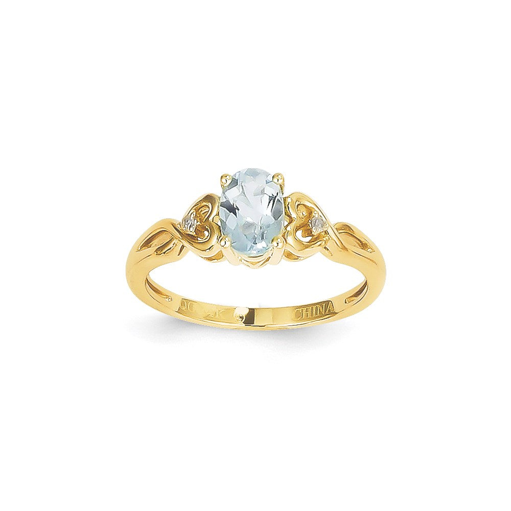 14K Gelbgold Aquamarin-Diamant-Ring