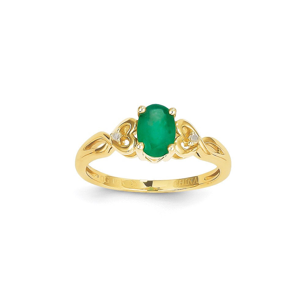 14K Gelbgold Ring mit echtem Smaragd und Diamant