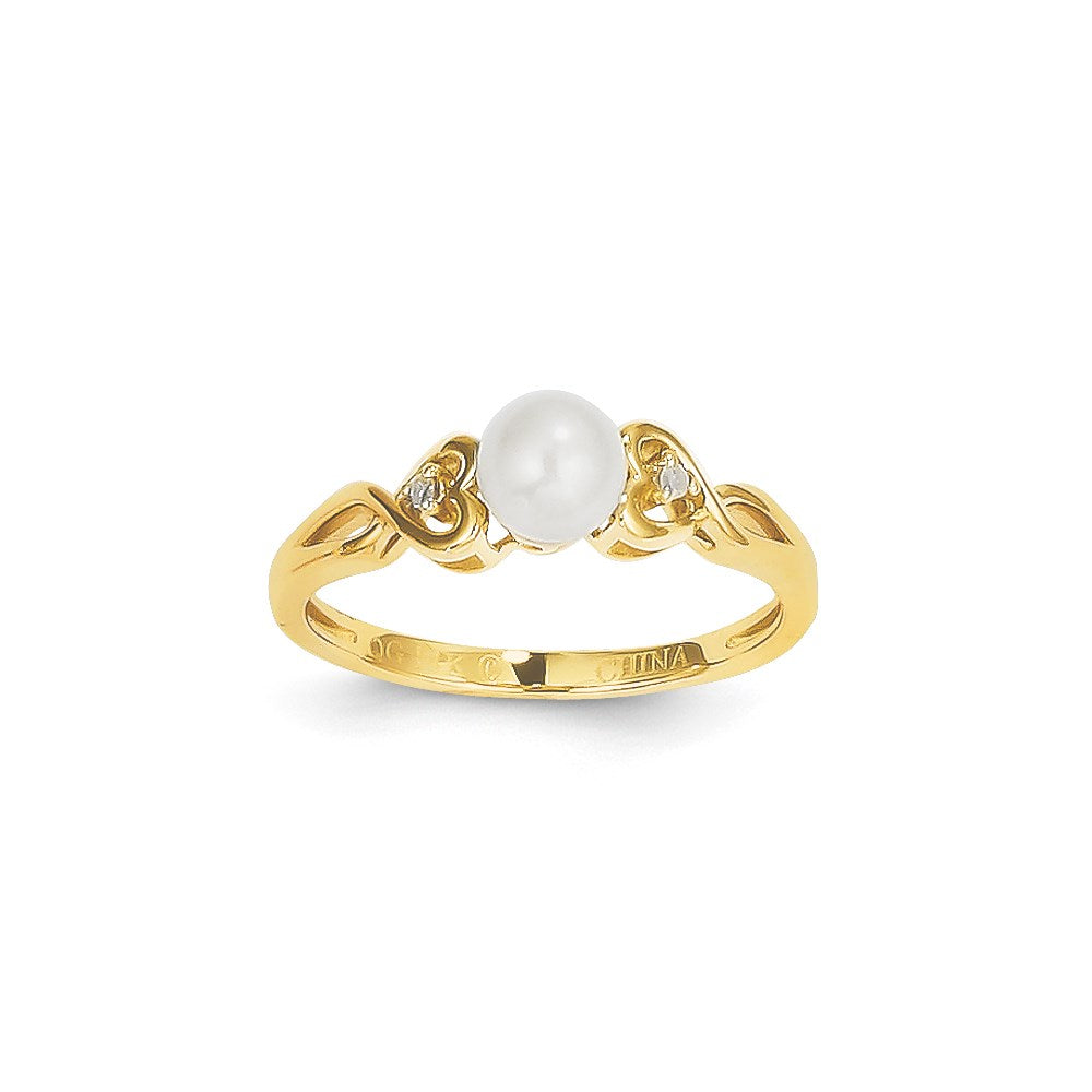 14K Gelbgold-Ring mit Süßwasser-Zuchtperle und Diamant