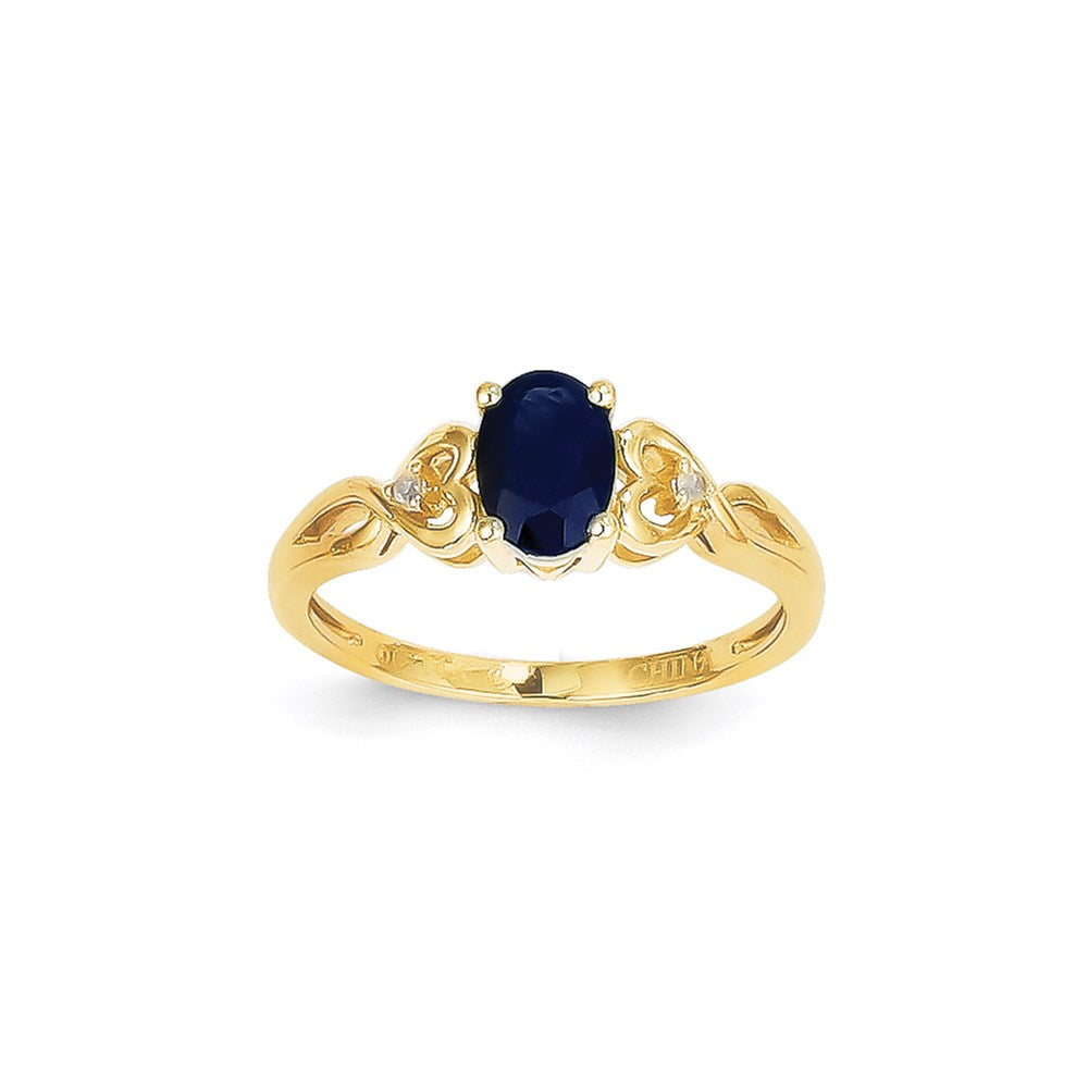 14K Gelbgold Ring mit echtem Saphir und Diamant