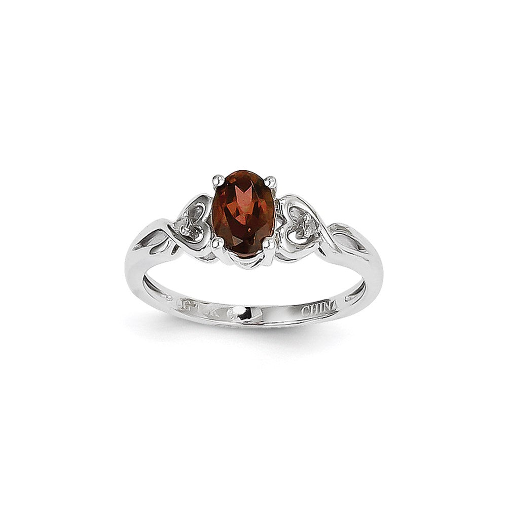 14K Weißgold Ring mit Granat und Diamant