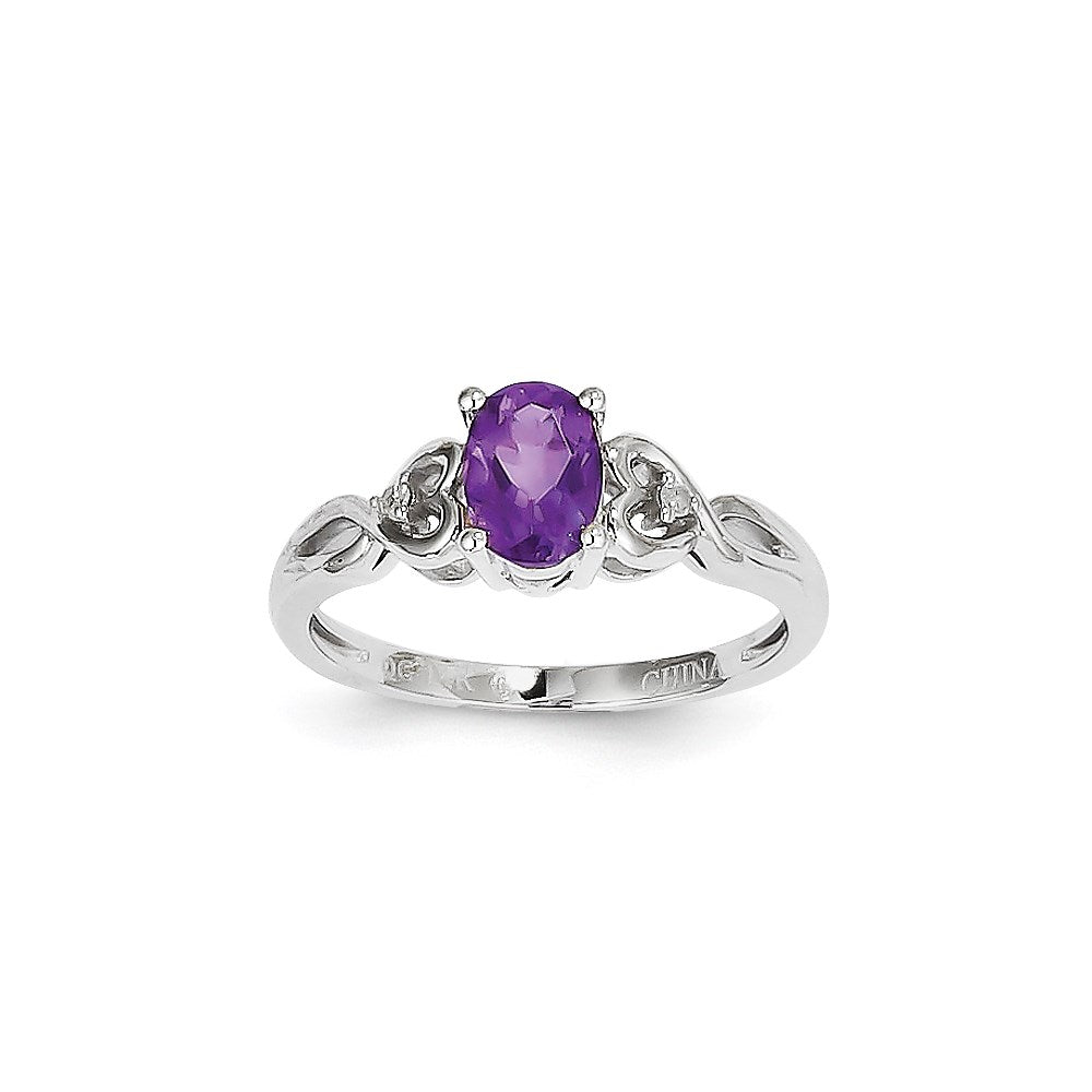 14K Weißgold Ring mit lila Amethyst und Diamant