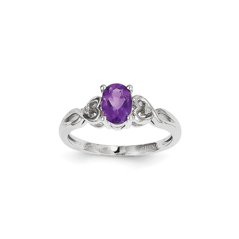 14K Weißgold Ring mit lila Amethyst und Diamant