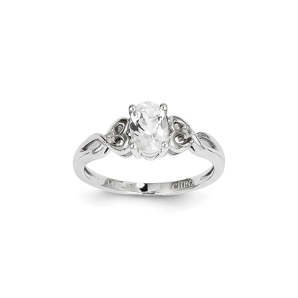14K Weißgold Ring mit Weißem Topas und Diamant