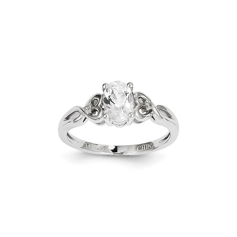 14K Weißgold Ring mit Weißem Topas und Diamant
