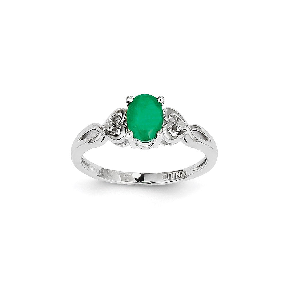 14K Weißgold Ring mit Smaragd und Diamant