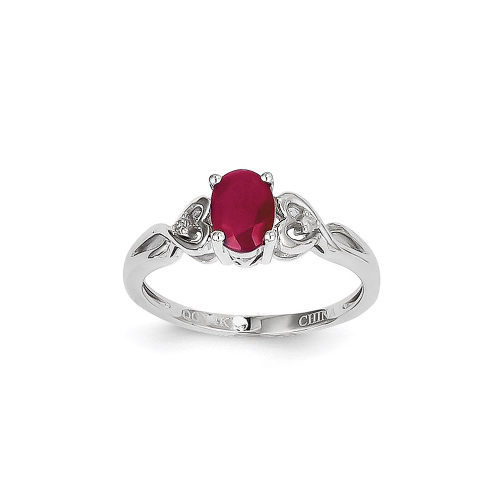 14K Weißgold Ring mit Rubin und Diamant