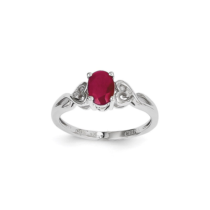 14K Weißgold Ring mit Rubin und Diamant