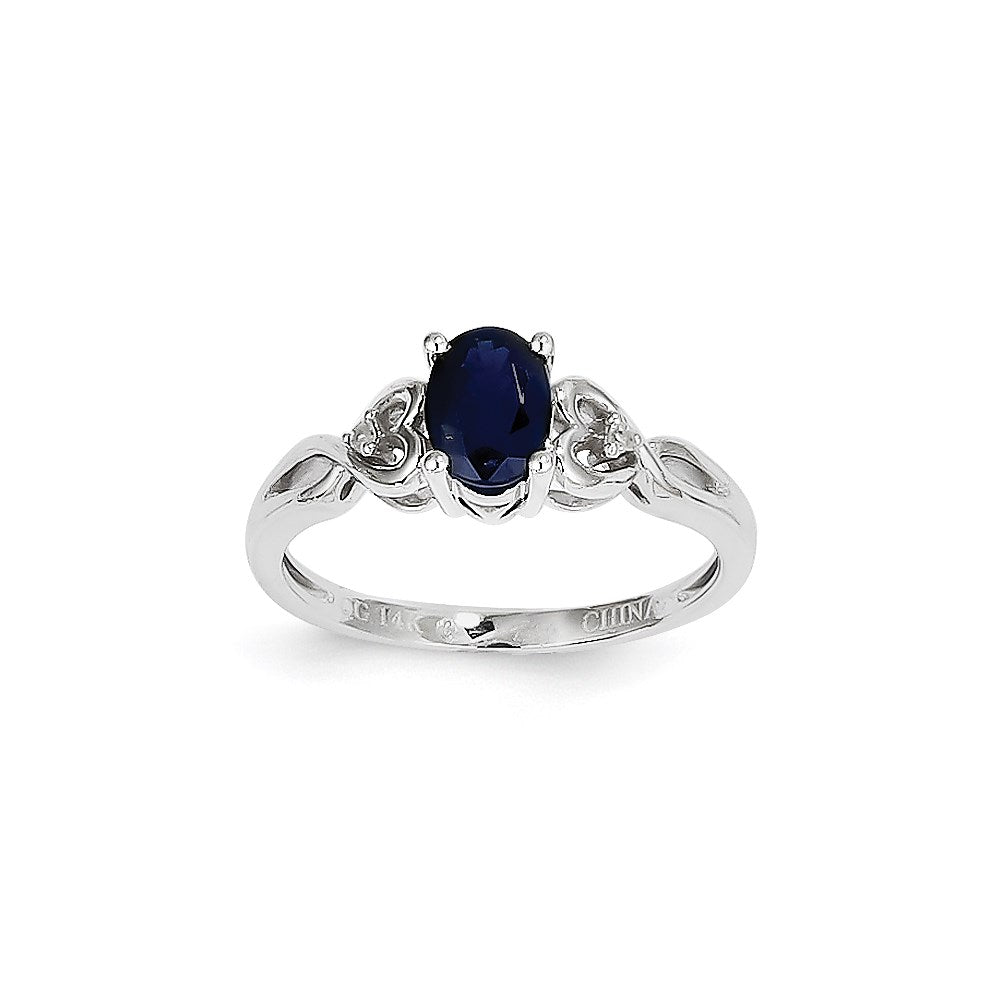 14K Weißgold Ring mit Saphir und Diamant