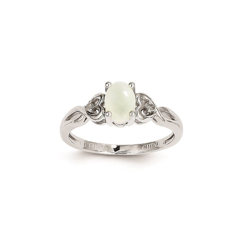 14K Weißgold Ring mit echtem Opal und Diamant
