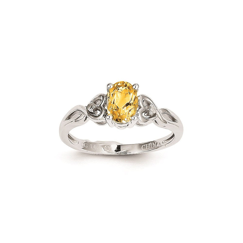 14K Weißgold Citrin-Diamant-Ring