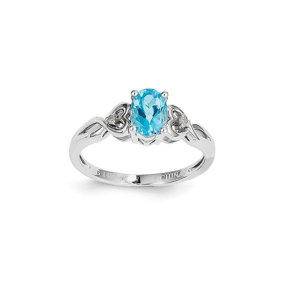 14K Weißgold WG Ring mit blauem Topas und Diamant