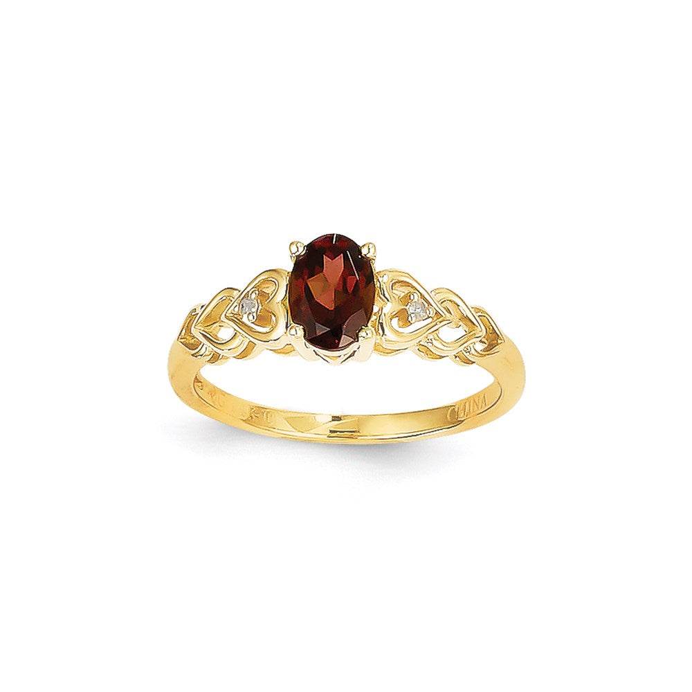 14K Gelbgold Granat-Diamant-Ring