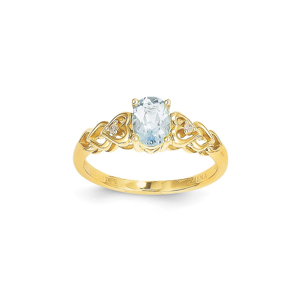 14K Gelbgold Aquamarin-Diamant-Ring