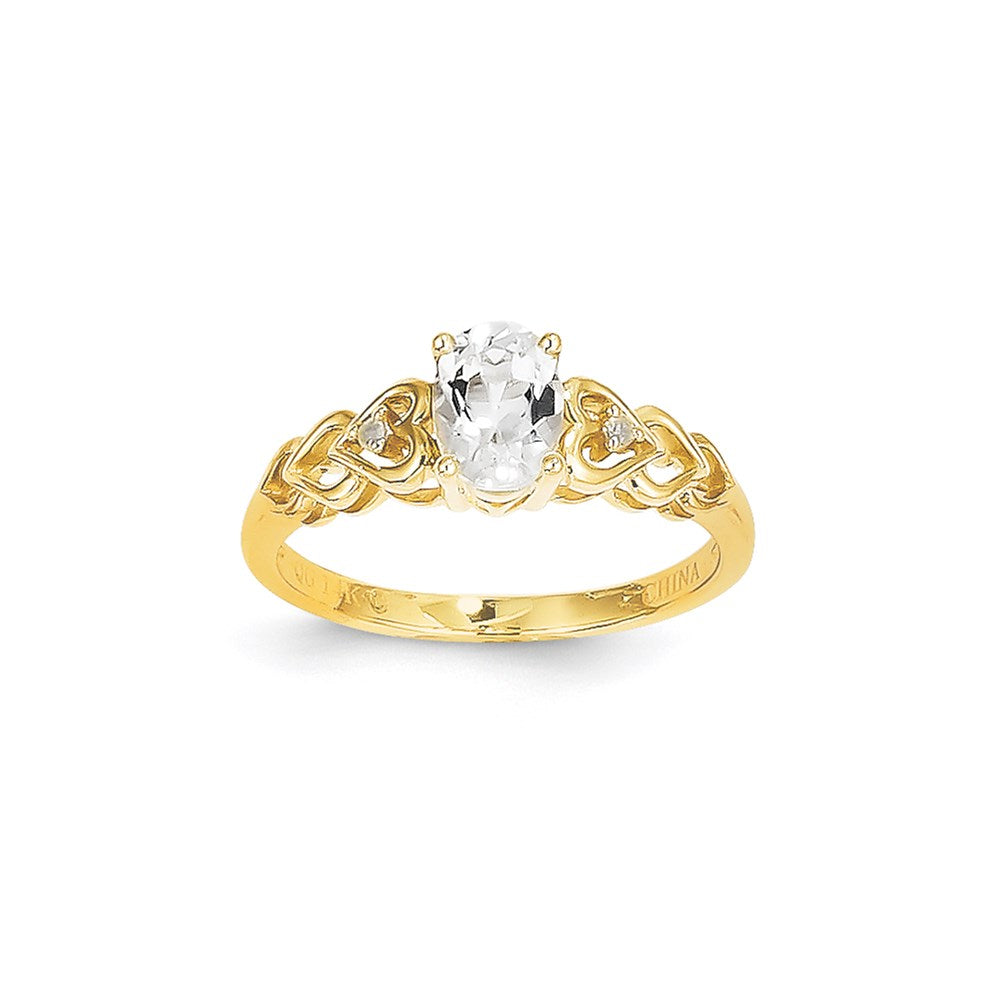 14K Gelbgold Ring mit Weißem Topas und Diamant
