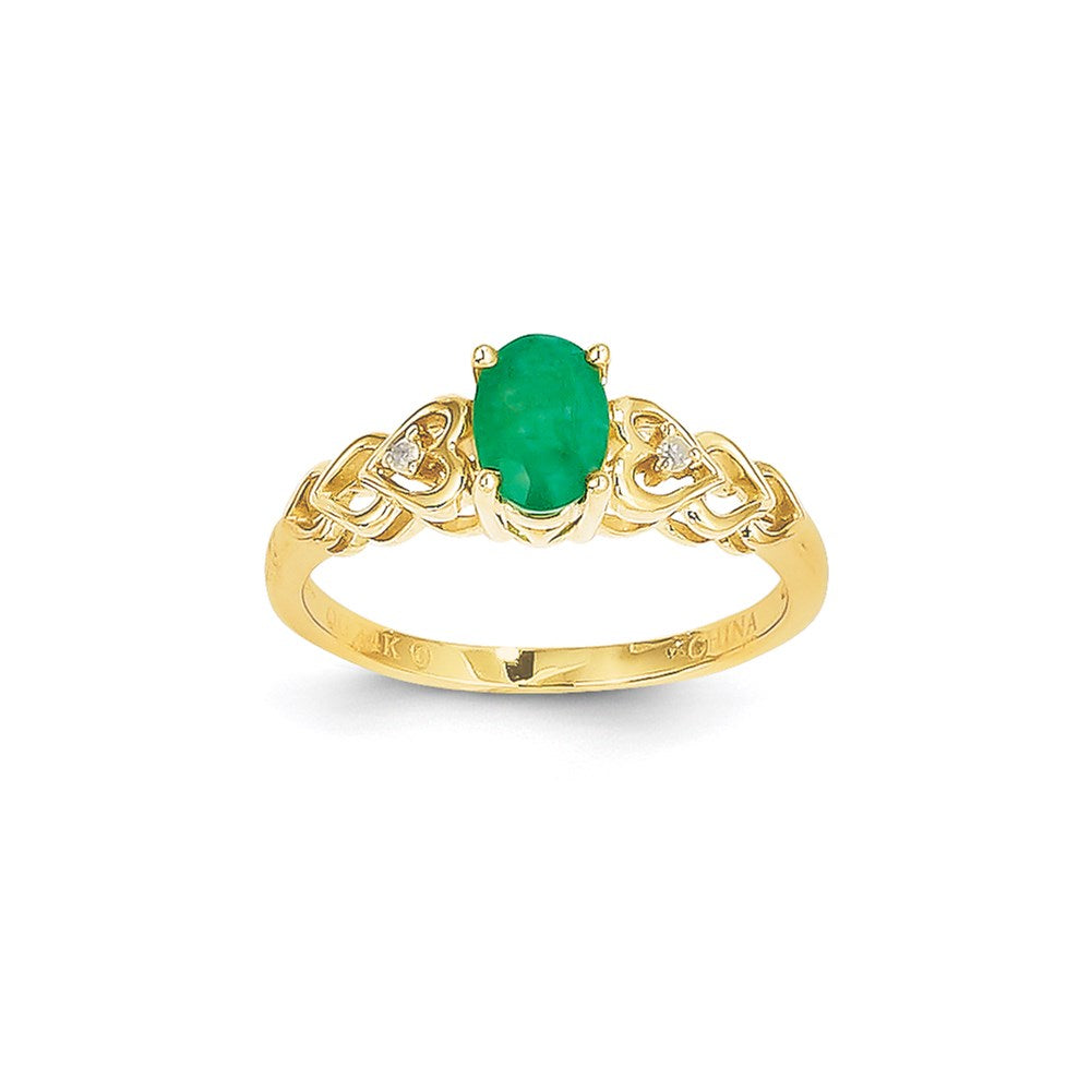 14K Gelbgold Ring mit echtem Smaragd und Diamant
