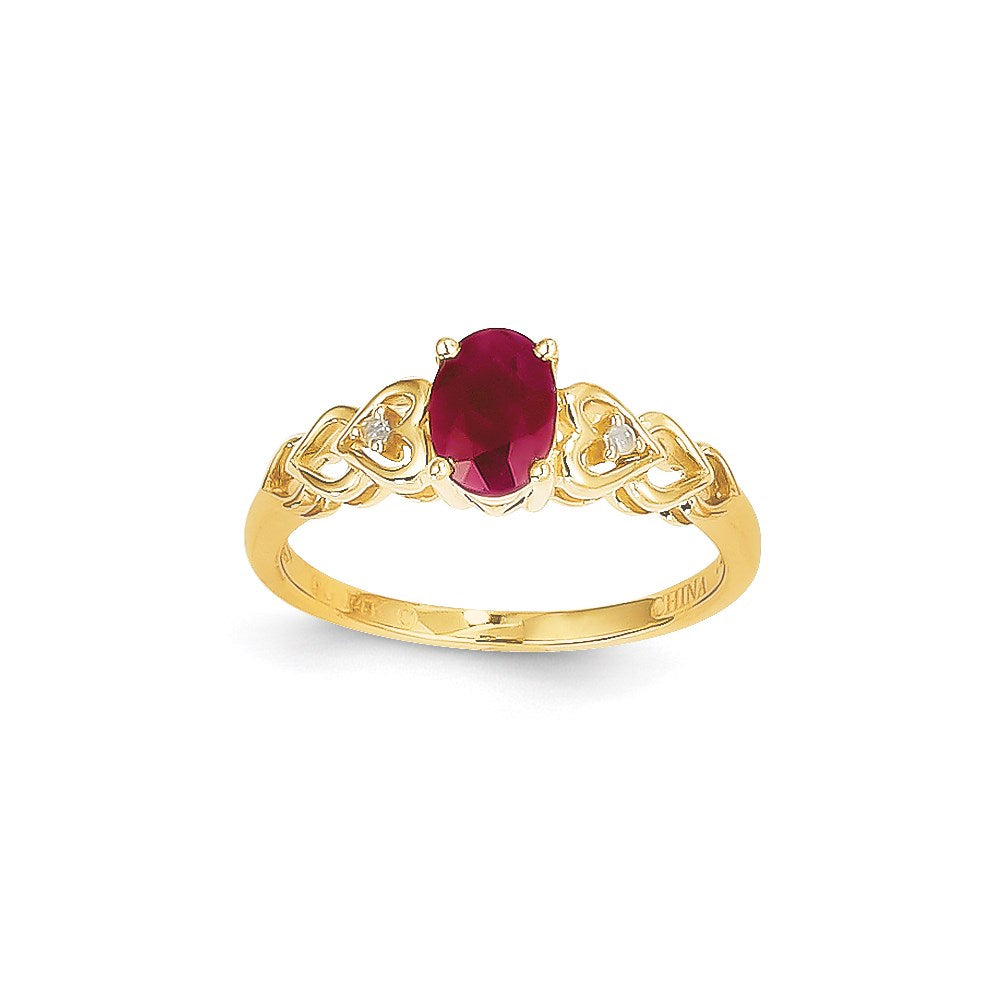 14K Gelbgold Ring mit Rubin und Diamant