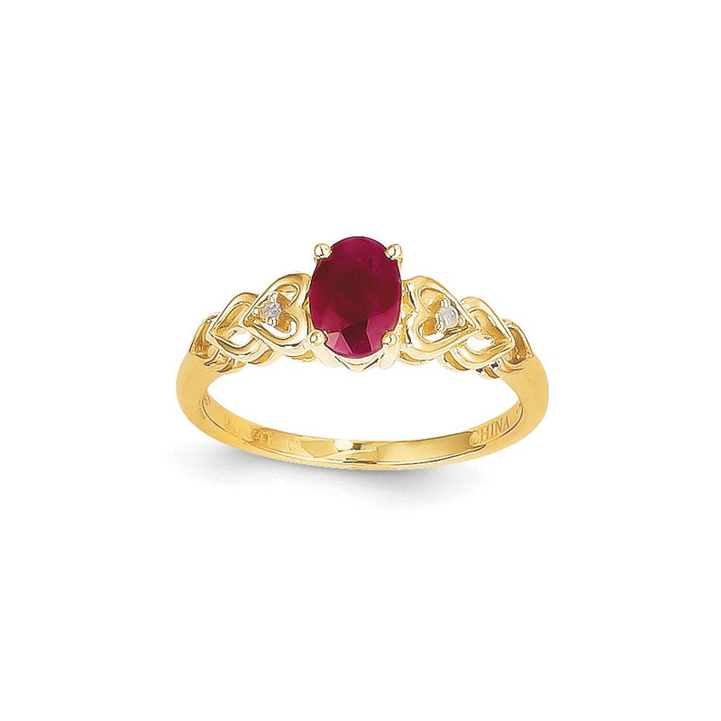 14K Gelbgold Ring mit Rubin und Diamant