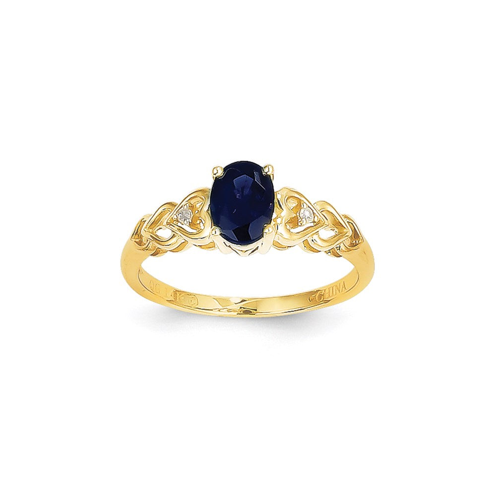 14K Gelbgold Ring mit echtem Saphir und Diamant